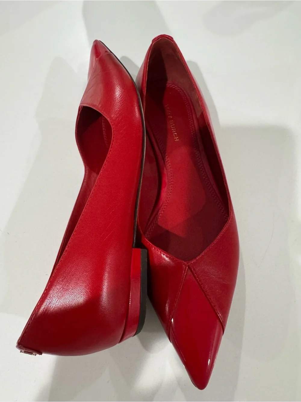 Tory Burch Red Pointed-Toe Leather Flats